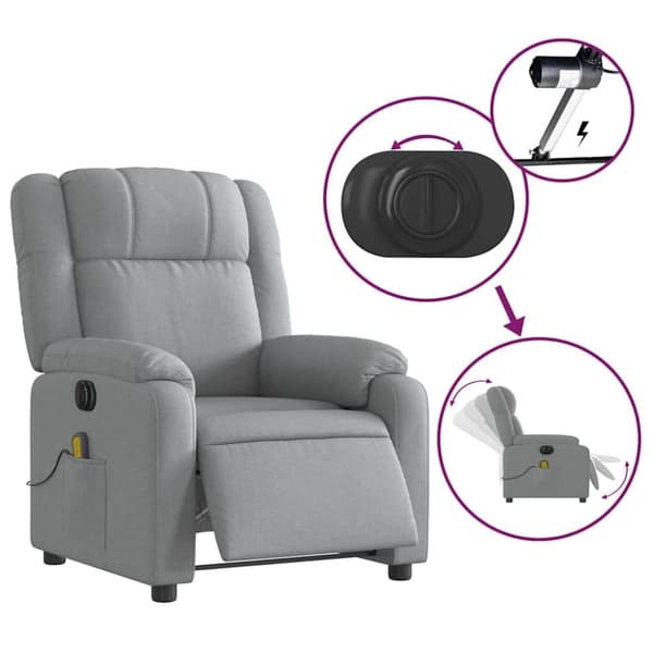 vidaXL Elektrisk massagefåtölj ljusgrå tyg