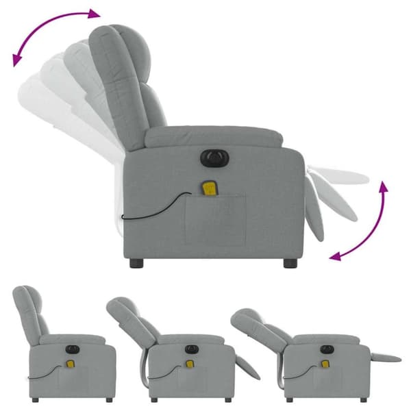 vidaXL Elektrisk massagefåtölj ljusgrå tyg