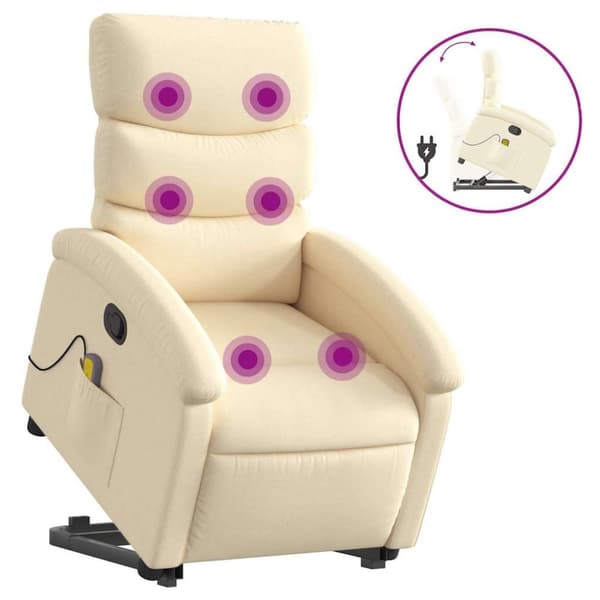 vidaXL Massagefåtölj med uppresningshjälp gräddvit tyg