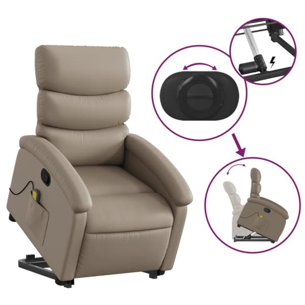 vidaXL Massagefåtölj med uppresningshjälp cappuccino konstläder