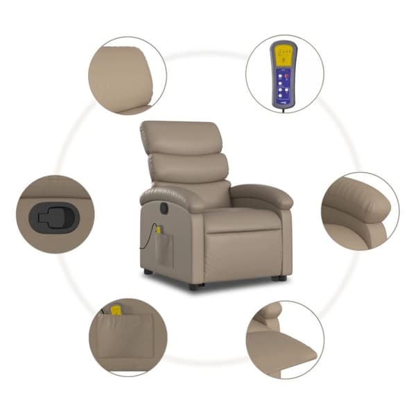 vidaXL Massagefåtölj med uppresningshjälp cappuccino konstläder
