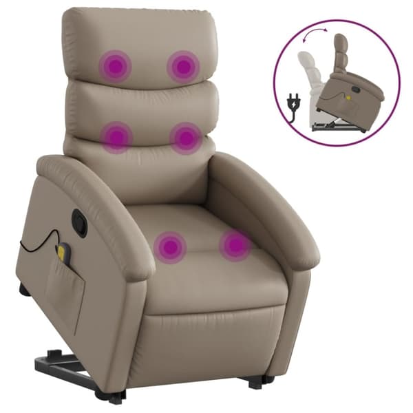 vidaXL Massagefåtölj med uppresningshjälp cappuccino konstläder