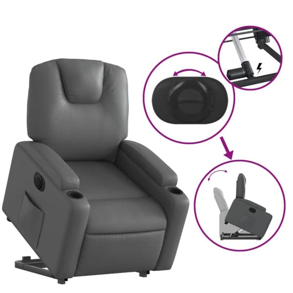 vidaXL Reclinerfåtölj med uppresningshjälp grå konstläder