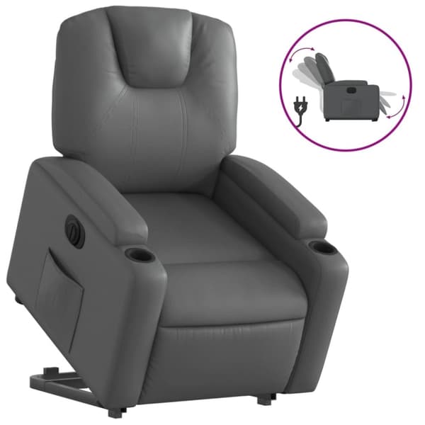 vidaXL Reclinerfåtölj med uppresningshjälp grå konstläder