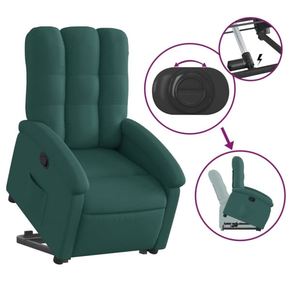 vidaXL Reclinerfåtölj med uppresningshjälp mörkgrön tyg