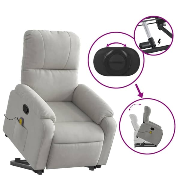 vidaXL massagestol med løftefunktion mikrofiberstof lysegrå