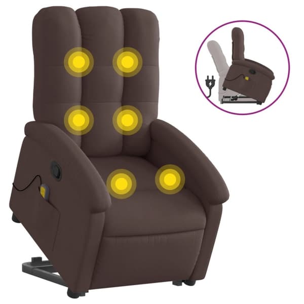 vidaXL Massagefåtölj med uppresningshjälp mörkbrun tyg