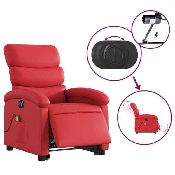 vidaXL Massagefåtölj med uppresningshjälp röd konstläder