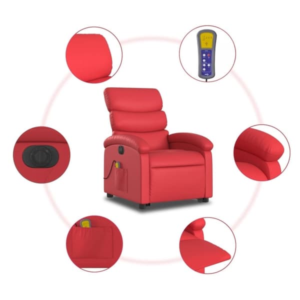 vidaXL Massagefåtölj med uppresningshjälp röd konstläder