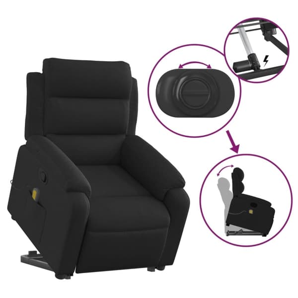 vidaXL Massagefåtölj med uppresningshjälp svart tyg