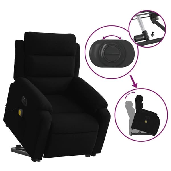 vidaXL Elektrisk massagefåtölj med uppresningshjälp svart sammet