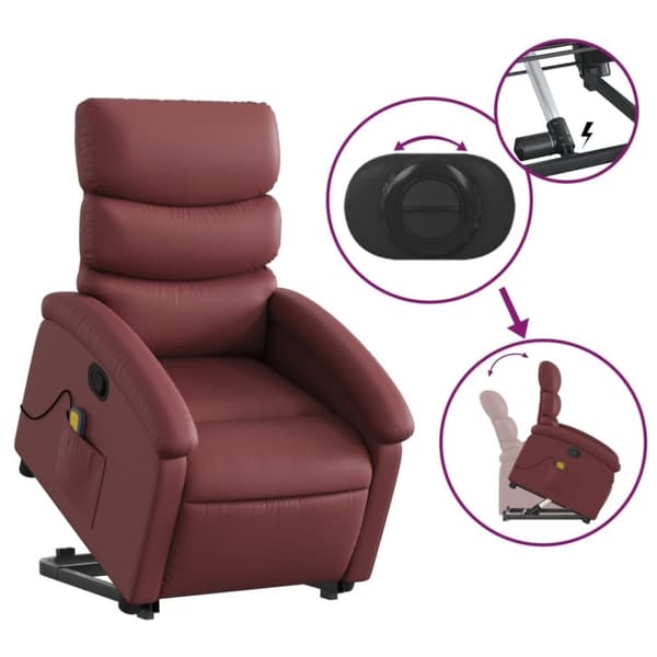 vidaXL Massagefåtölj med uppresningshjälp vinröd konstläder
