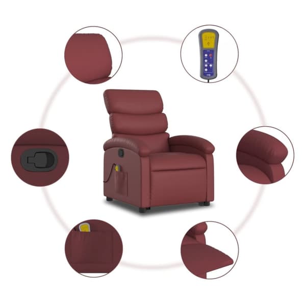 vidaXL Massagefåtölj med uppresningshjälp vinröd konstläder