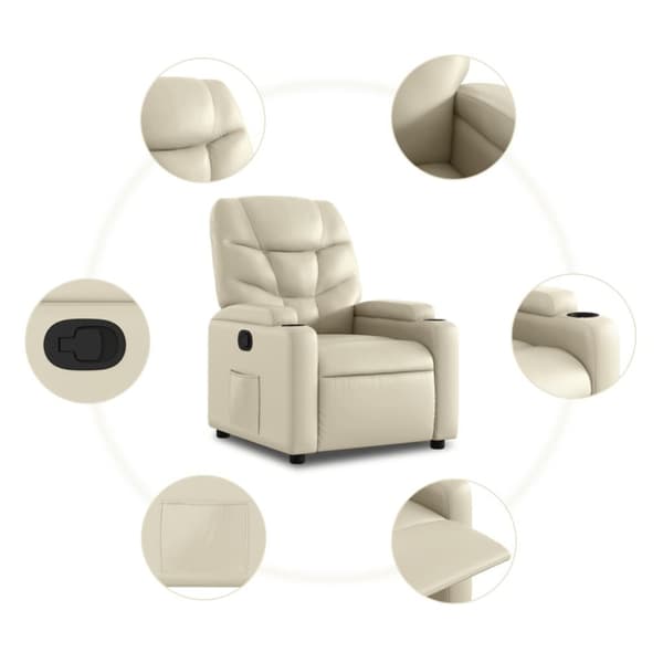 vidaXL Reclinerfåtölj med uppresningshjälp gräddvit konstläder
