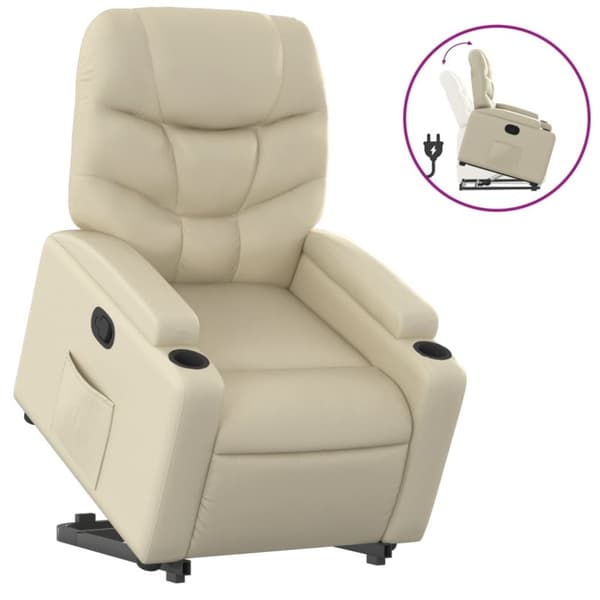vidaXL Reclinerfåtölj med uppresningshjälp gräddvit konstläder