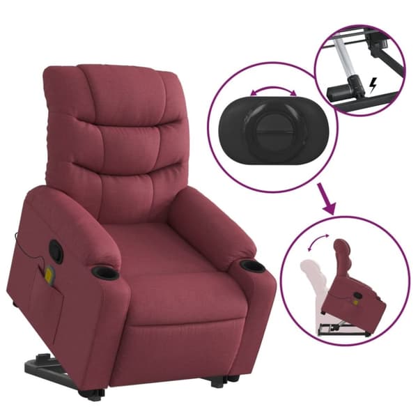 vidaXL Massagefåtölj med uppresningshjälp vinröd tyg