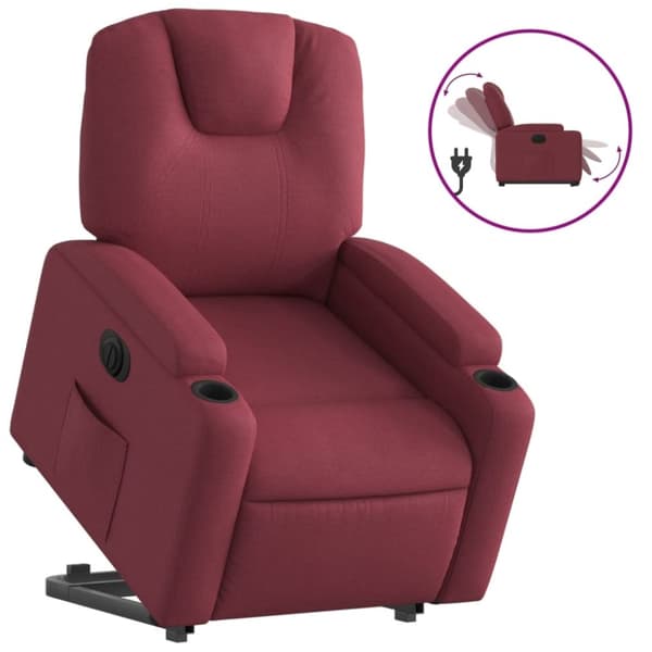 vidaXL Elektrisk reclinerfåtölj med uppresningshjälp vinröd tyg
