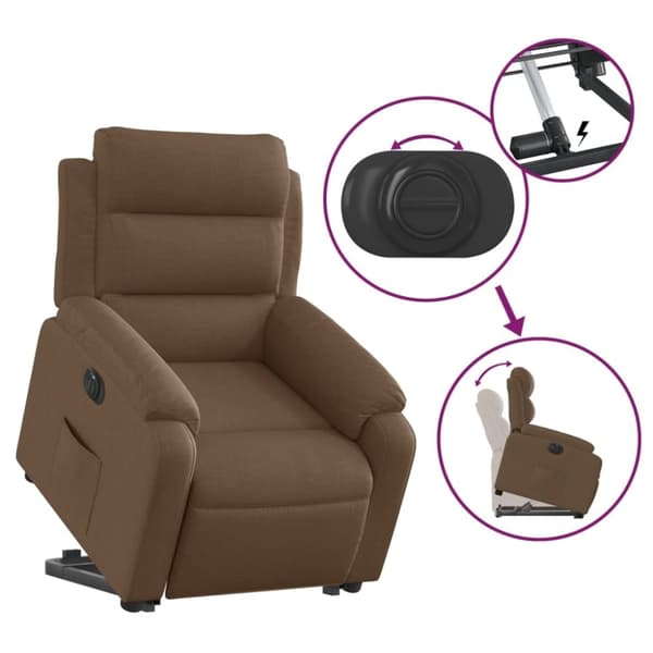 vidaXL Elektrisk reclinerfåtölj med uppresningshjälp brun tyg