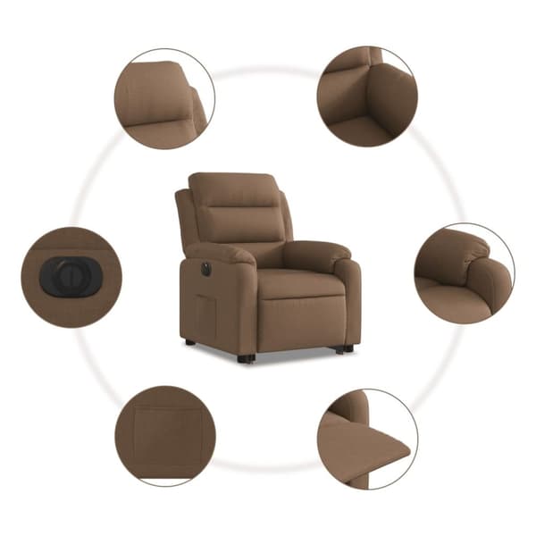 vidaXL Elektrisk reclinerfåtölj med uppresningshjälp brun tyg