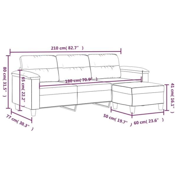 vidaXL 3-personers sofa med fodskammel 180 cm mikrofiberstof lysegrå