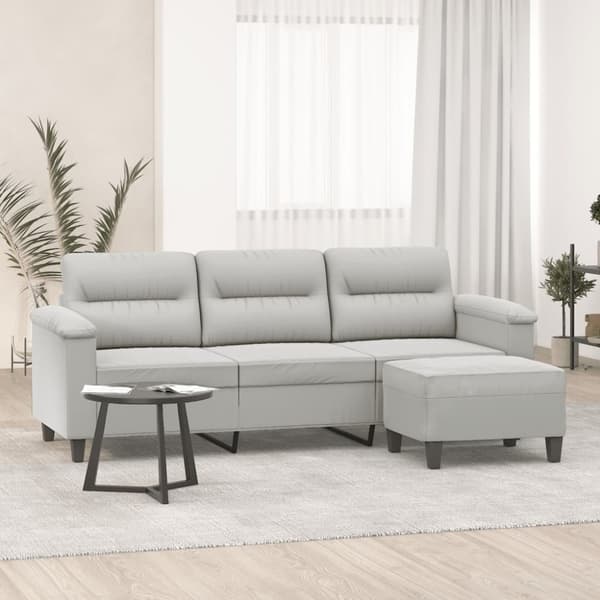 vidaXL 3-personers sofa med fodskammel 180 cm mikrofiberstof lysegrå