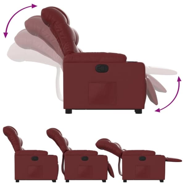 vidaXL Reclinerfåtölj med uppresningshjälp vinröd konstläder