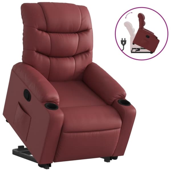 vidaXL Reclinerfåtölj med uppresningshjälp vinröd konstläder