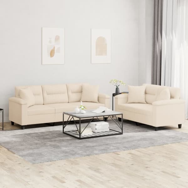 vidaXL Soffgrupp med kuddar 2 delar Beige mikrofibertyg