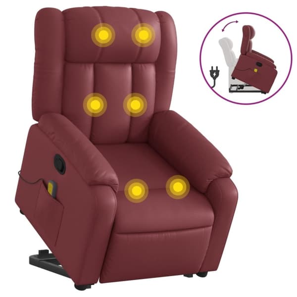 vidaXL Massagefåtölj med uppresningshjälp vinröd konstläder