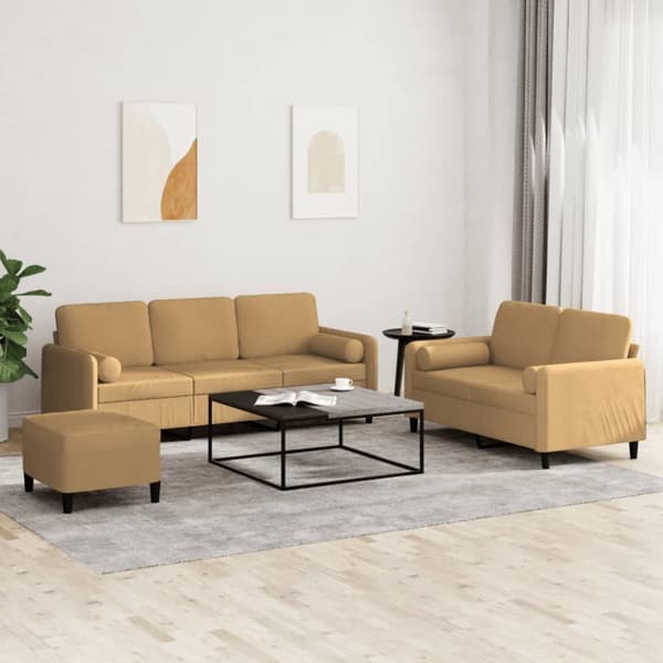 vidaXL sofasæt 3 dele med puder velour brun