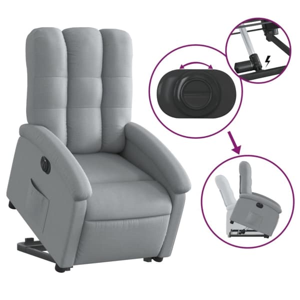 vidaXL Elektrisk reclinerfåtölj med uppresningshjälp ljusgrå tyg
