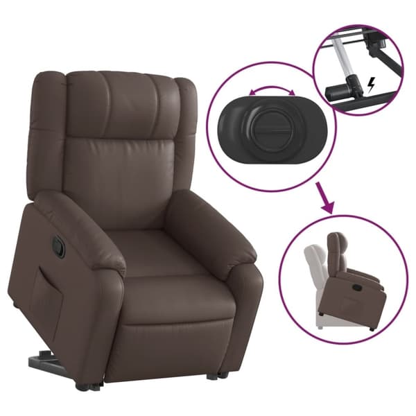 vidaXL Reclinerfåtölj med uppresningshjälp brun konstläder
