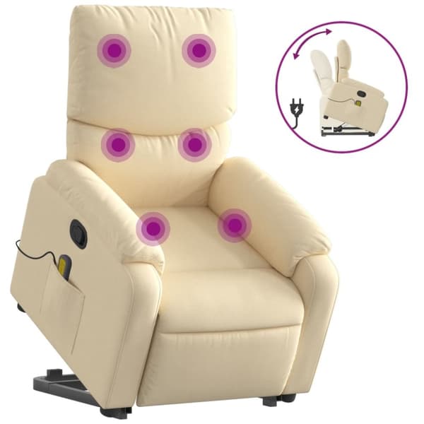 vidaXL Massagefåtölj med uppresningshjälp gräddvit tyg