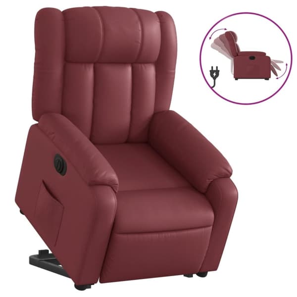 vidaXL Reclinerfåtölj med uppresningshjälp vinröd konstläder