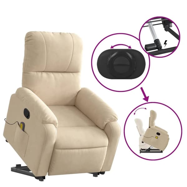 vidaXL massagestol med løftefunktion mikrofiberstof cremefarvet