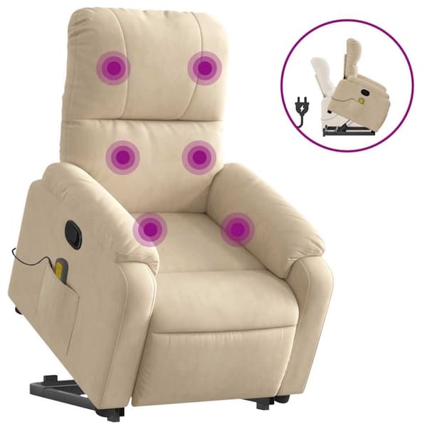 vidaXL massagestol med løftefunktion mikrofiberstof cremefarvet