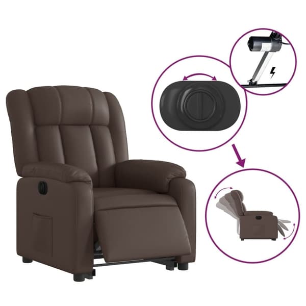 vidaXL Reclinerfåtölj med uppresningshjälp brun konstläder