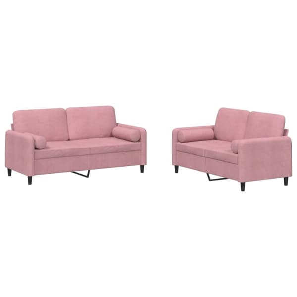 vidaXL Soffgrupp med kuddar 2 delar rosa sammet
