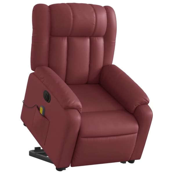 vidaXL Massagefåtölj med uppresningshjälp vinröd konstläder