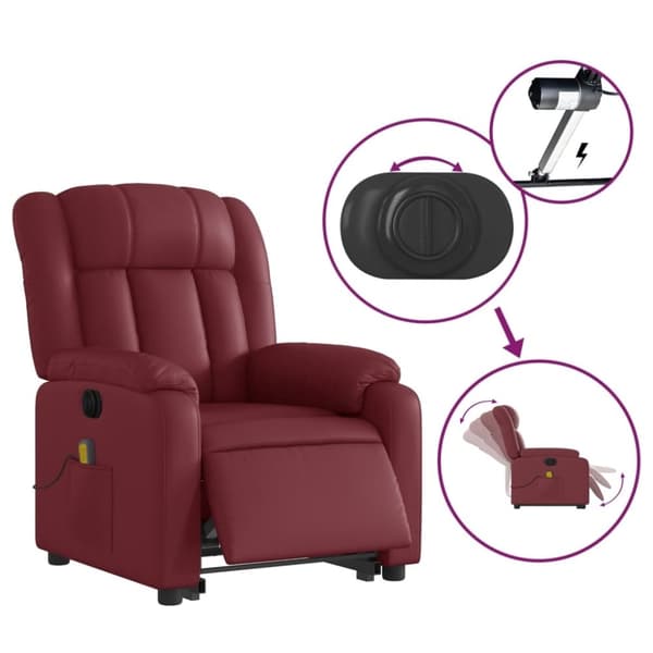 vidaXL Massagefåtölj med uppresningshjälp vinröd konstläder