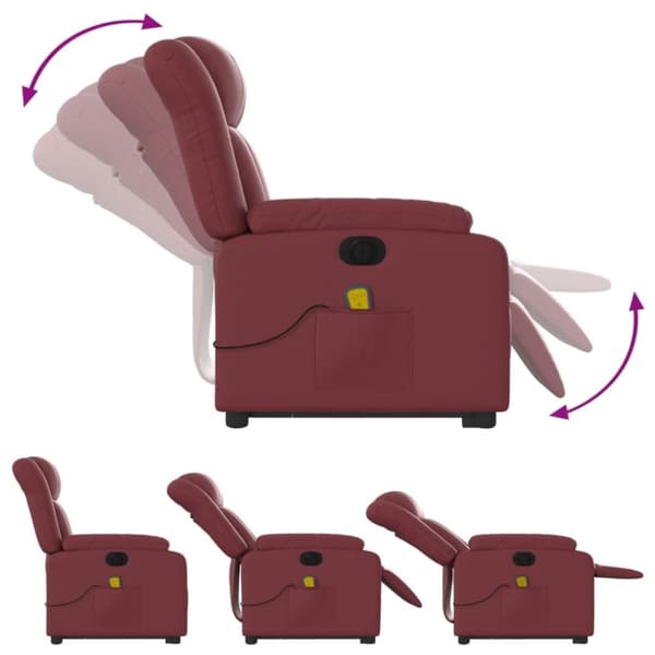 vidaXL Massagefåtölj med uppresningshjälp vinröd konstläder