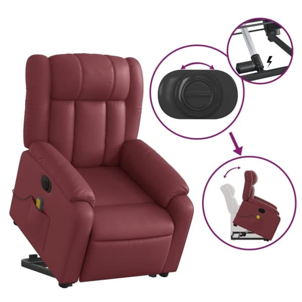 vidaXL Massagefåtölj med uppresningshjälp vinröd konstläder