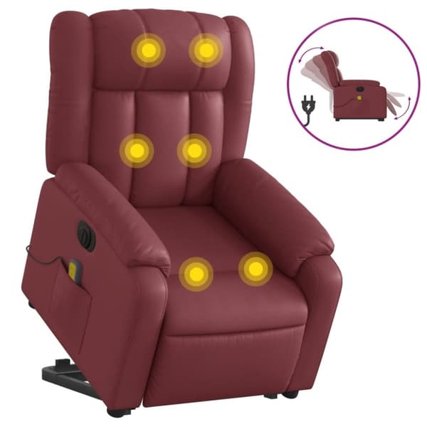 vidaXL Massagefåtölj med uppresningshjälp vinröd konstläder