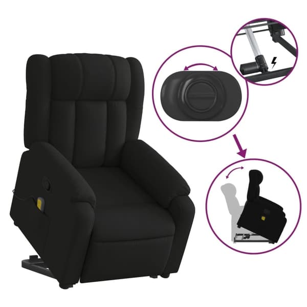 vidaXL Massagefåtölj med uppresningshjälp svart tyg
