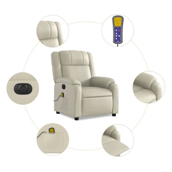 vidaXL Elektrisk massagefåtölj gräddvit konstläder