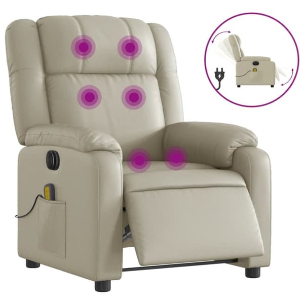 vidaXL Elektrisk massagefåtölj gräddvit konstläder