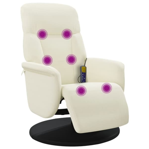 vidaXL Massagefåtölj med fotstöd gräddvit sammet