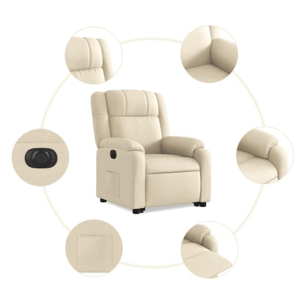 vidaXL Elektrisk reclinerfåtölj med uppresningshjälp gräddvit tyg