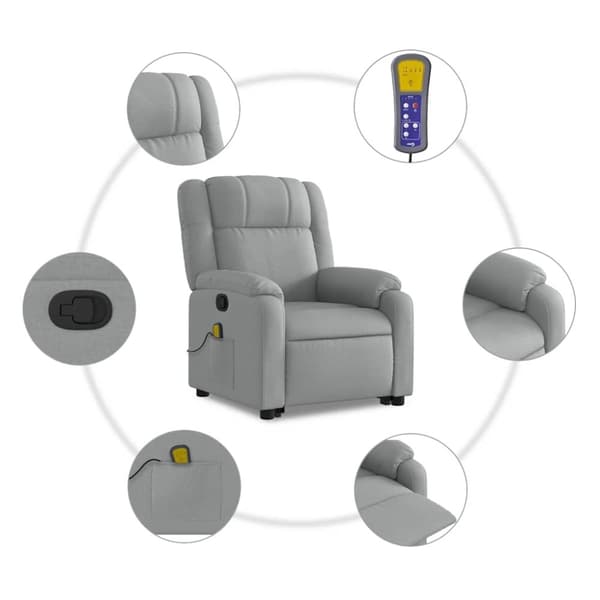 vidaXL Massagefåtölj med uppresningshjälp ljusgrå tyg