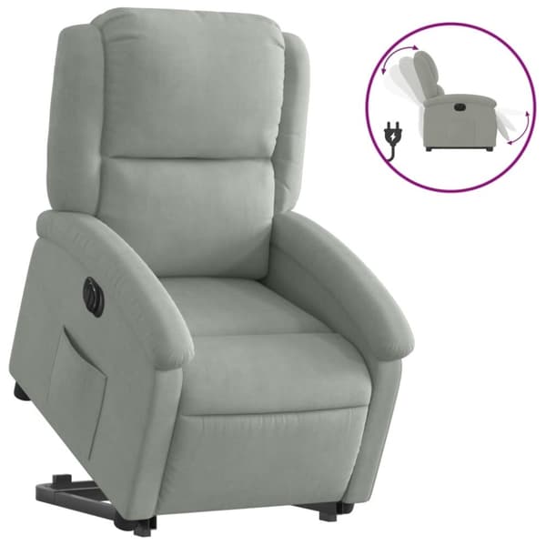 vidaXL Elektrisk reclinerfåtölj med uppresningshjälp ljusgrå sammet